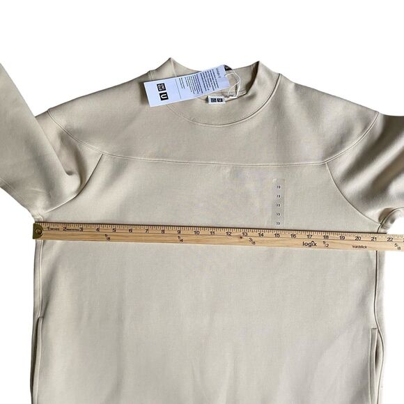 UNIQLO U Sweat Mock Neck Dress Long Sleeve Fits S Girls 13 Ivory Oversized NWT - Picture 3 of 8